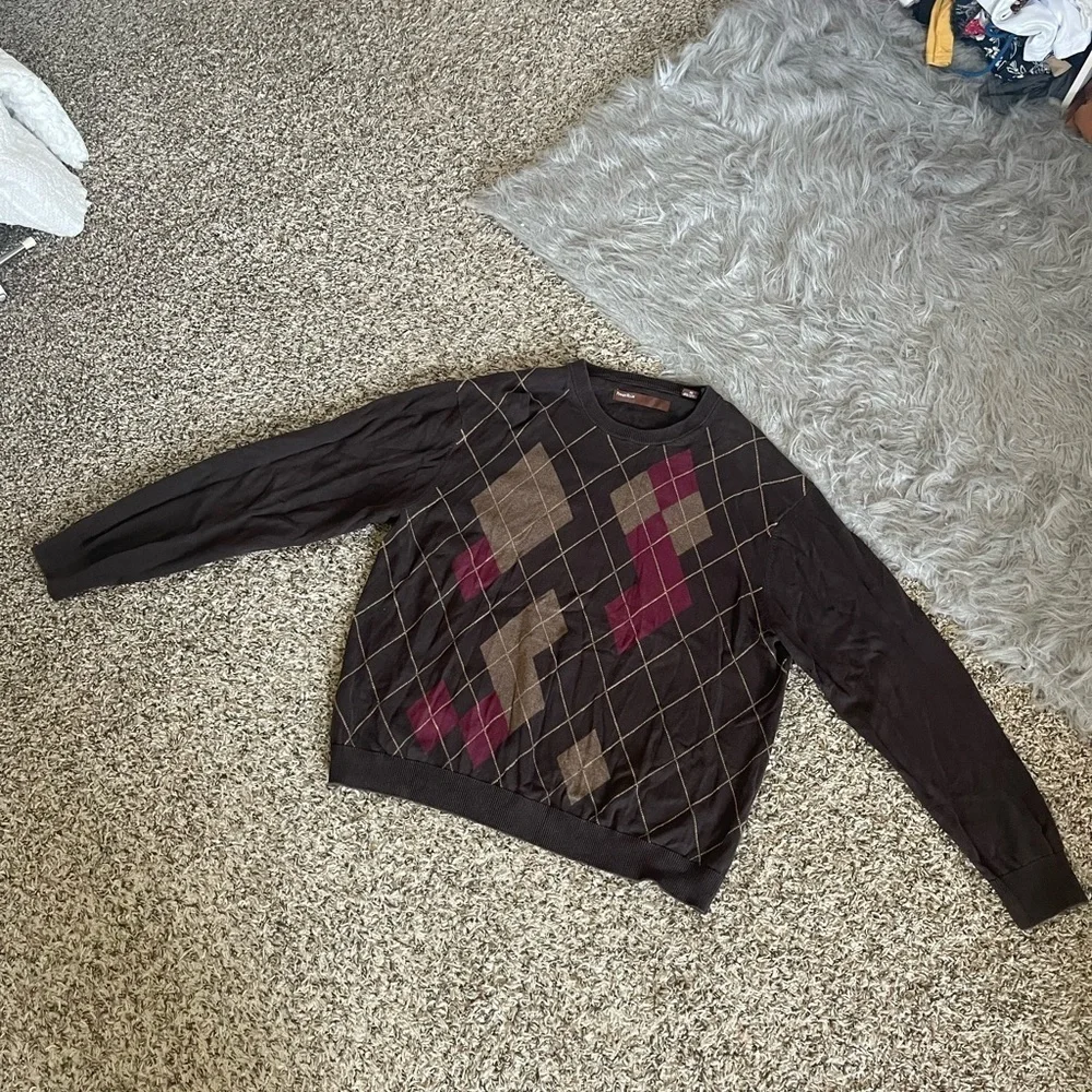 Perry Ellis Plaid Sweater Size XL Brown